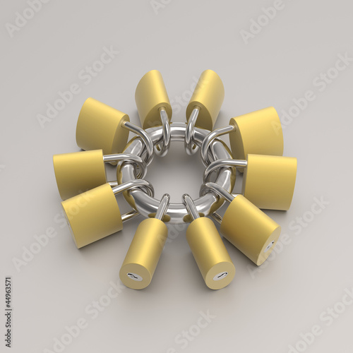 Illustration: Locks are locked and connected on a same steel hoop Locks are locked and connected on a same steel hoop