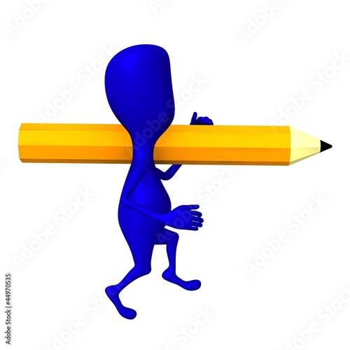 Illustration: View one 3d puppet bear yellow pencil View one 3d puppet bear yellow pencil