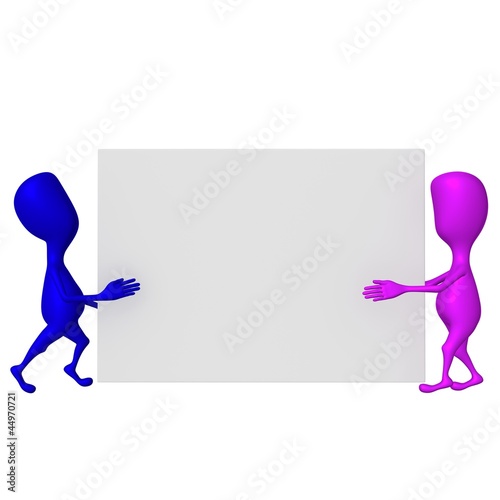 Illustration: 3d puppet carring squared grey screen together 3d puppet carring squared grey screen together