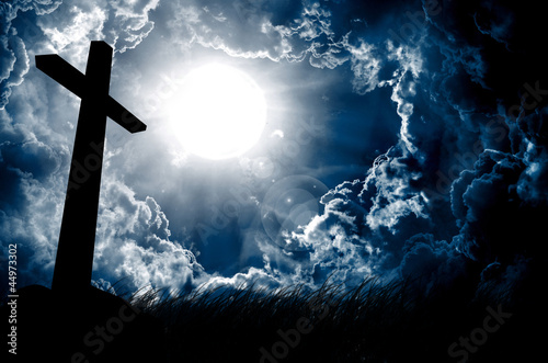 Photo: cross silhouette and the sky with full moon cross silhouette and the sky with full moon
