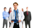 Handsome doctor in front of his patients