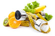 fitness equipment and fruits