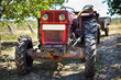 Photo: Tractor with trailer in an orchard Tractor with trailer in an orchard
