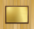 Brass Plaque on Wood Panel Background