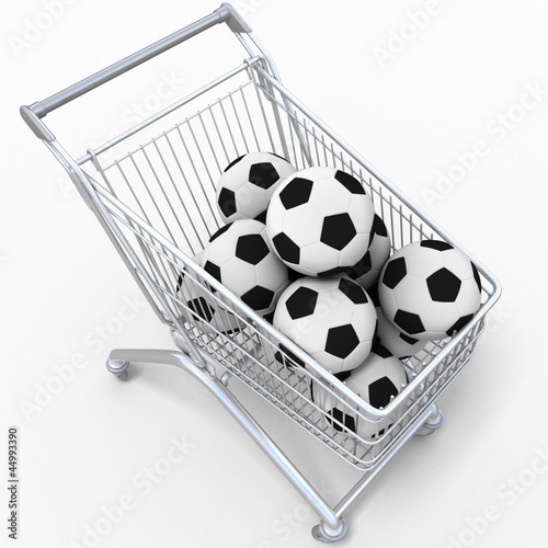 Illustration: 3D shopping cart with football balls 3D shopping cart with football balls