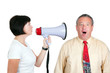 Photo: Woman and man with megaphone Woman and man with megaphone