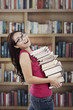 Attractive student in library