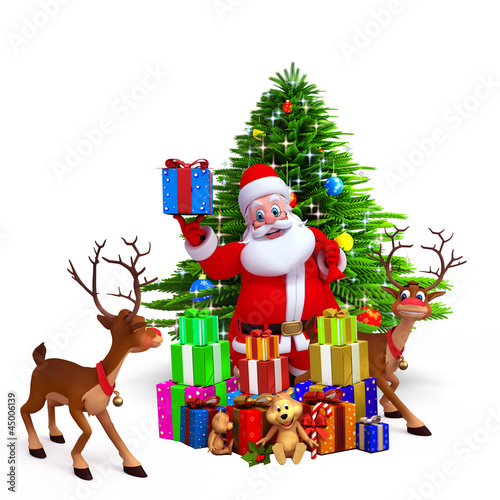 Illustration: santa showing gift box santa showing gift box