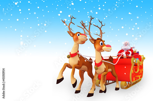Illustration: santa in his sleigh with iceland and stars santa in his sleigh with iceland and stars