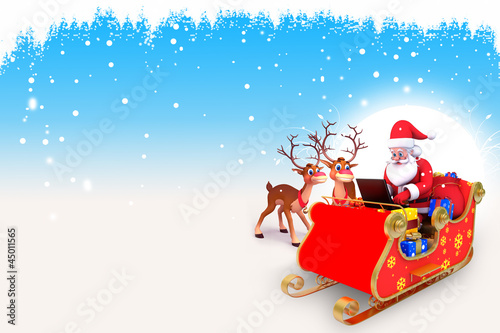 Illustration: reindeers are around santa in iceland reindeers are around santa in iceland
