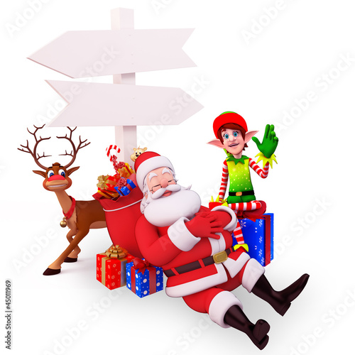 Illustration: santa sleeping with sign santa sleeping with sign