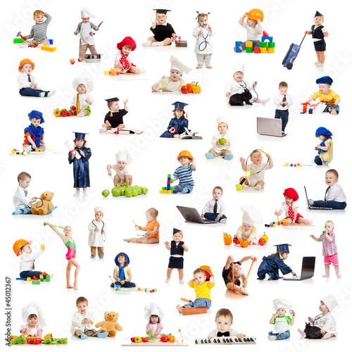 Foto: children or babies playing professions isolated on white children or babies playing professions isolated on white