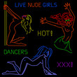 Set of three strippers rendered in neon style