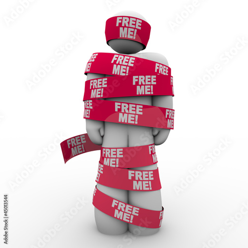 Photo: Free Me Words Man Wrapped Red Tape Free Me Words Man Wrapped Red Tape