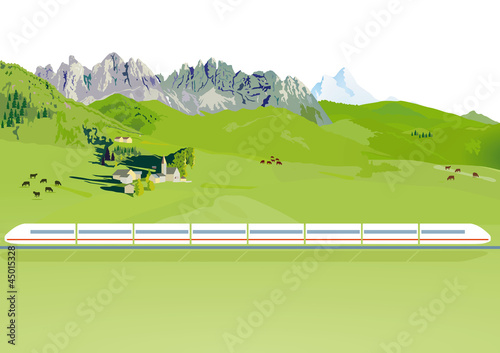 Vector: Schnellzug in einer Berglandschaft Schnellzug in einer Berglandschaft