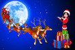 santa girl with moon and sleigh