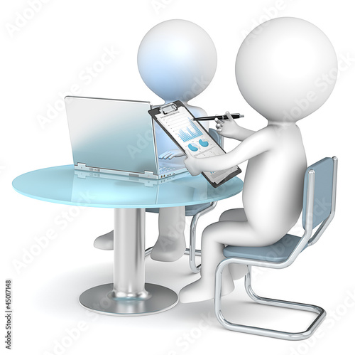 Illustration: 3D little human characters X2 looking at Pie charts and Graphs 3D little human characters X2 looking at Pie charts and Graphs