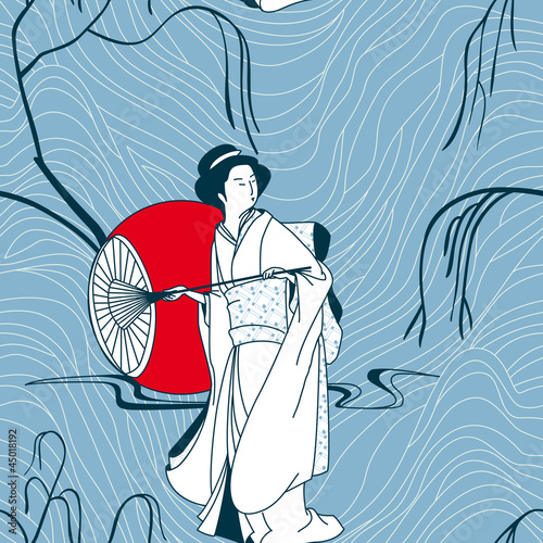 Вектор: vector background with a japan girl vector background with a japan girl