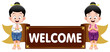 Thai kids with welcome sign