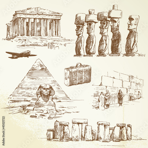 Vector: travel over the world - hand drawn collection travel over the world - hand drawn collection
