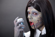 Cute zombie girl with retro microphone