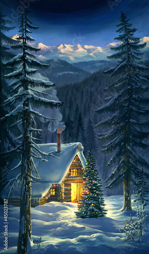 Photo: Christmas. New Year winter landscape. Christmas. New Year winter landscape.