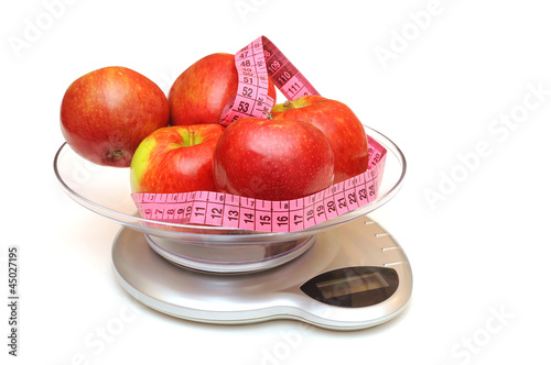 Photo: Kitchen scale, apples and measuring tape Kitchen scale, apples and measuring tape