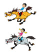 little boy and girl horse riders