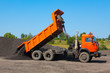 Truck is unloaded at a construction site