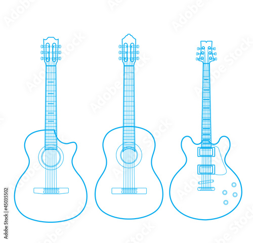 Vector: Vector silhouettes of classic guitars isolated on white, Vector silhouettes of classic guitars isolated on white,
