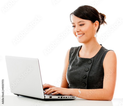 Photo: Business woman working online Business woman working online