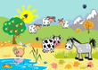 children illustration with domestic animals