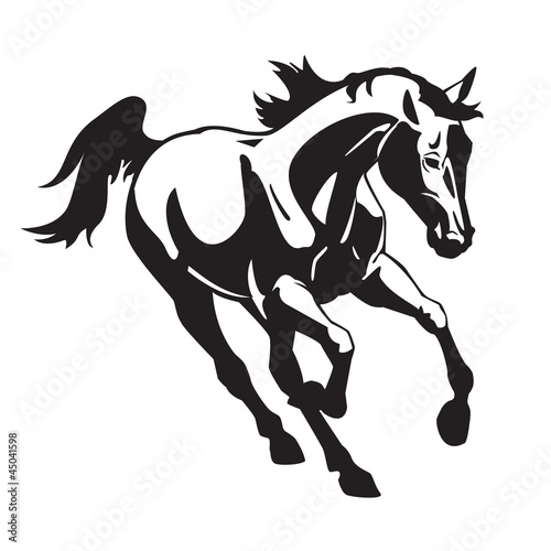 Vector: running horse black white image running horse black white image