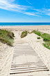 Wooden path over Dunes at a beach in Normandy, France