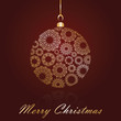 Christmas card with ball  on red background