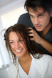 Portrait of woman at the hairdresser