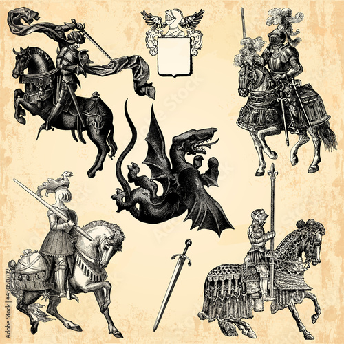 Vector: Chevaliers et dragon Chevaliers et dragon