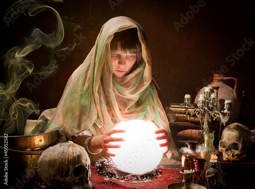 Photo: Scrying with a crystal ball Scrying with a crystal ball