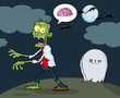 Cartoon Zombie Walking With Hands In Night
