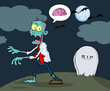 Blue Cartoon Zombie Walking With Hands In Night