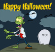 Happy Holidays Greeting With Zombie Walking With Hands