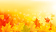 Autumn background with yellow leaves and hand.