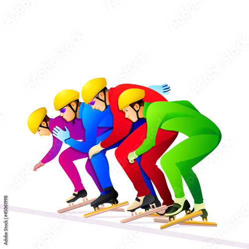Vektor: Colorful short-track ice-skaters at the start line Colorful short-track ice-skaters at the start line
