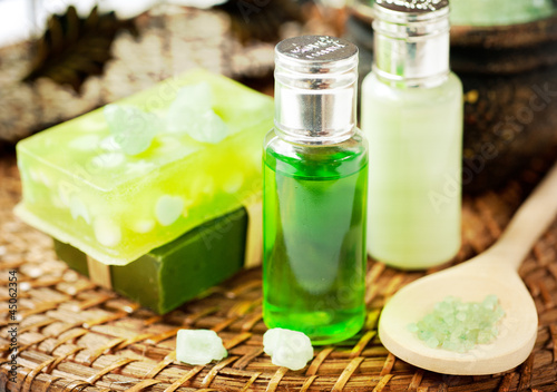 Photo: Set for a spa: handmade soaps, aromatic oils and sea salt Set for a spa: handmade soaps, aromatic oils and sea salt