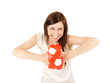 Photo: powerful teenage girl with ball, white background powerful teenage girl with ball, white background