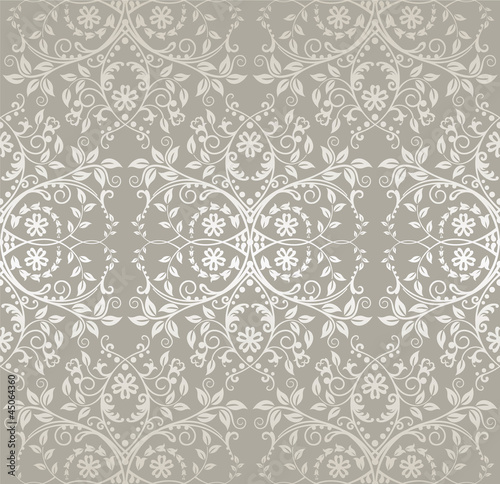 Vector: Seamless silver lace flowers and leaves wallpaper Seamless silver lace flowers and leaves wallpaper