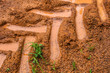 Tractor trail closeup on the soil