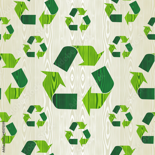 Vector: Wooden recycle arrows seamless pattern background Wooden recycle arrows seamless pattern background