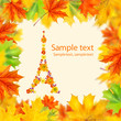 Photo: eiffel tower of flowers with autumn leaves frame eiffel tower of flowers with autumn leaves frame