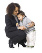 "Mother embracing son (18-23 months), studio shot"